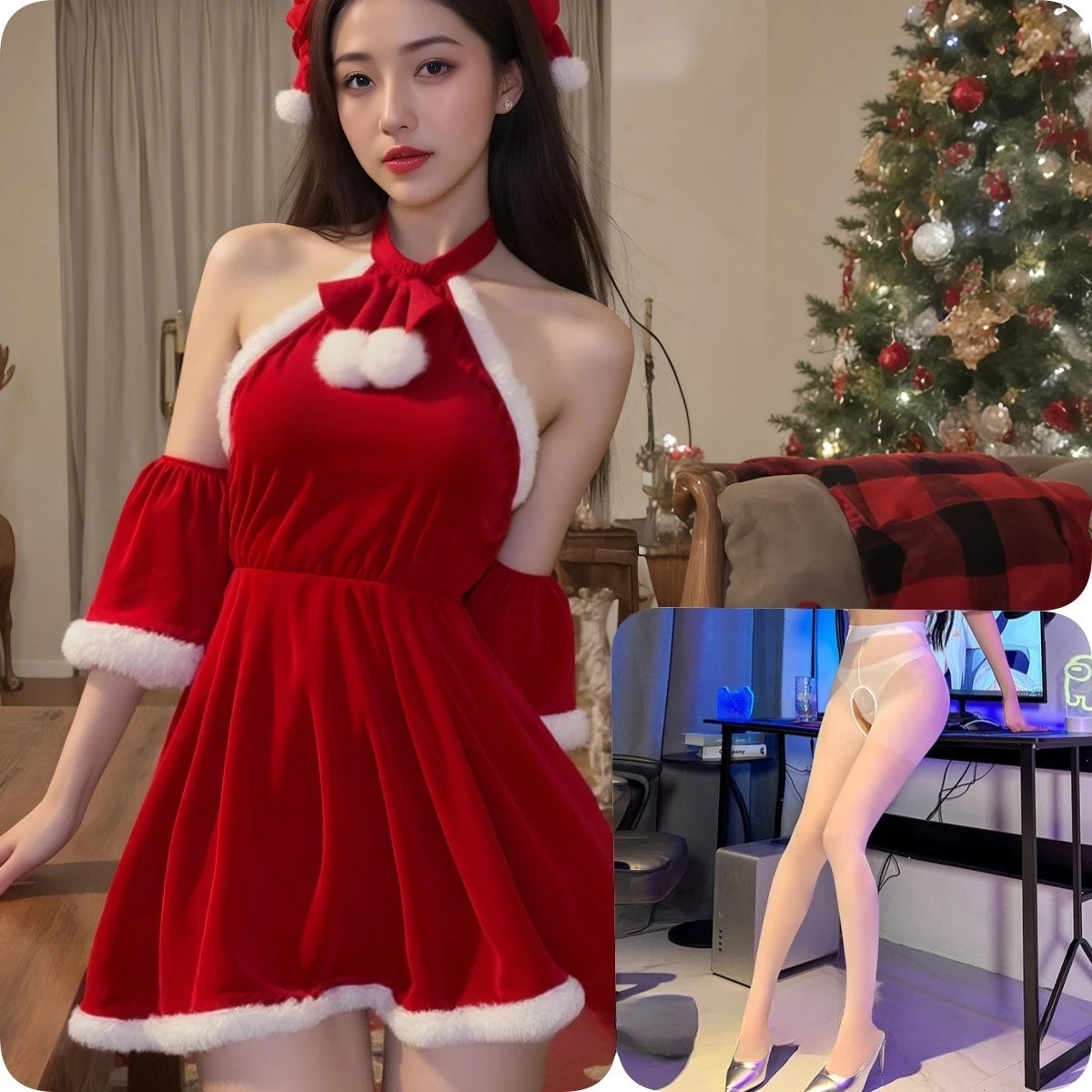 Christmas Sex Underwear Temptation Skirt Uniform Perspective Pure Desire Sex Fun Pajamas Robe Set