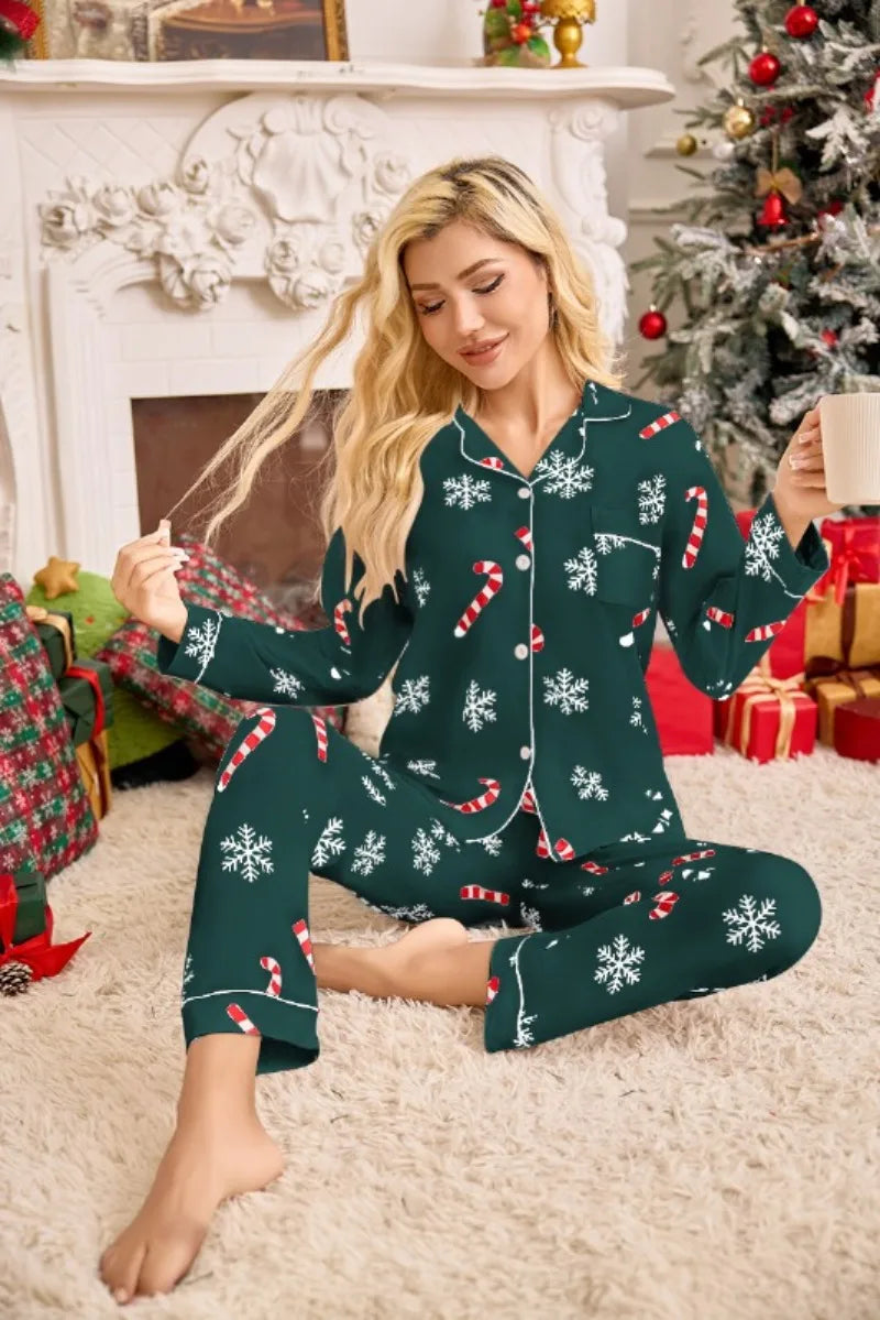 Autumn and Winter New Women's Christmas New Year Holiday Pajamas Long-Sleeved Long Pants Christmas Pajamas Homewear Set 2025