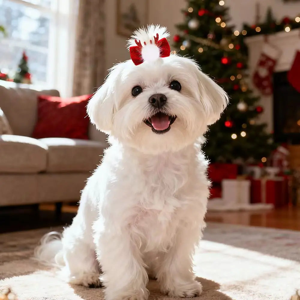 2/6PCS Cute Winter Dog Bows with Metal Clip Antlers Red Velvet Bow Dog Hairpins Handmade Cat Puppy Bow for Christmas Accesso