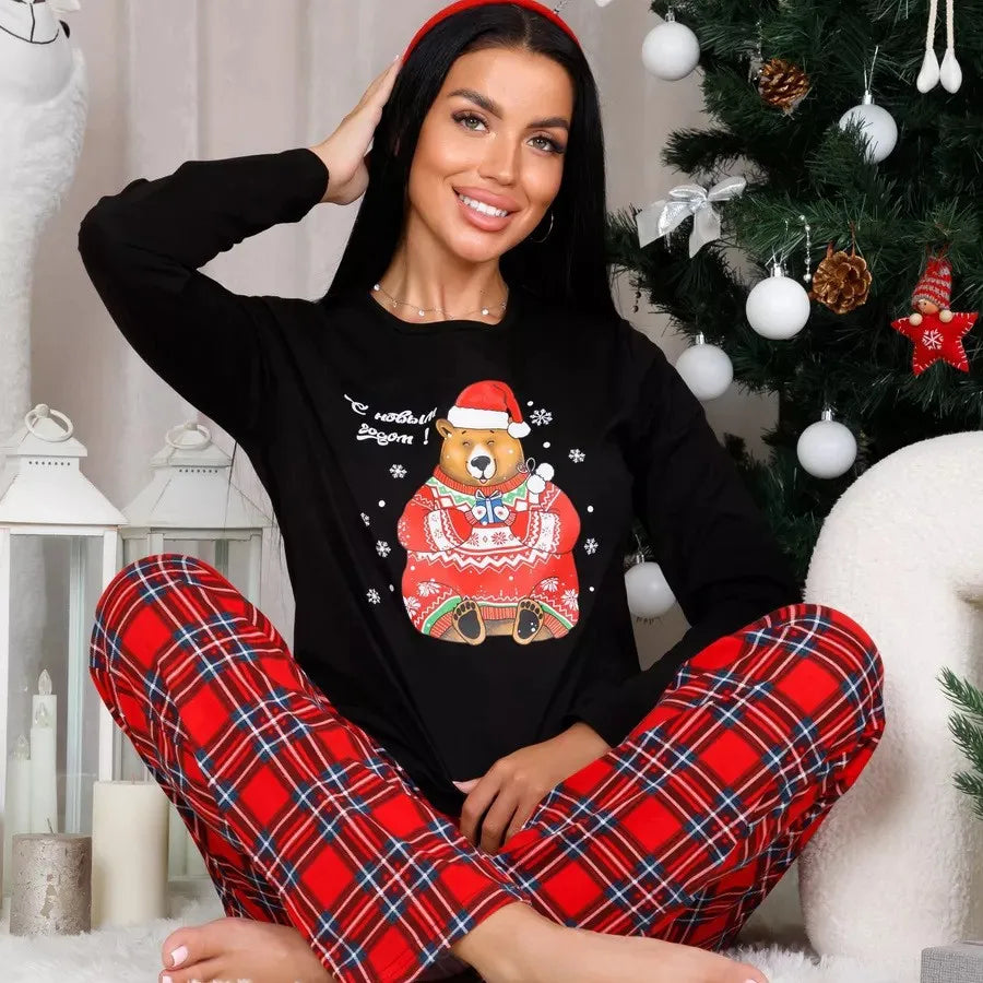 Women’s Christmas Pajama Set – Long Sleeve Top & Plaid Pants