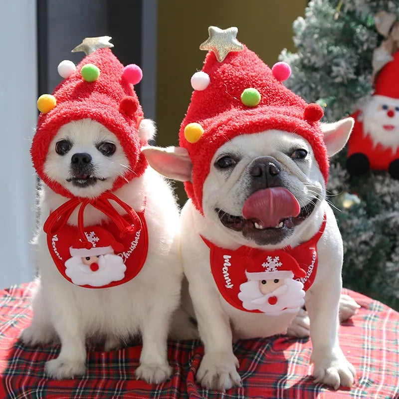 Cosplay Christmas Pet Hat Cute Cartoon Antlers Saliva Towel for Dog Cat Up Supplies Scarf Elk Gift Winter Clothes Pet Accessory