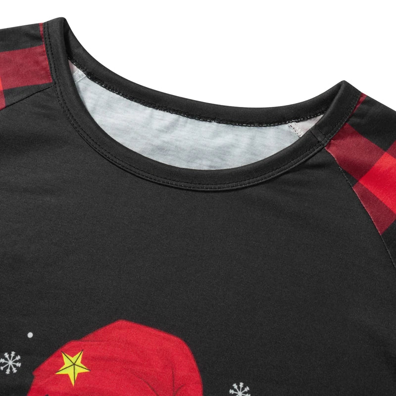 Christmas Family Pajamas – Long Sleeve Letter & Boots Top with Buffalo Plaid Pants