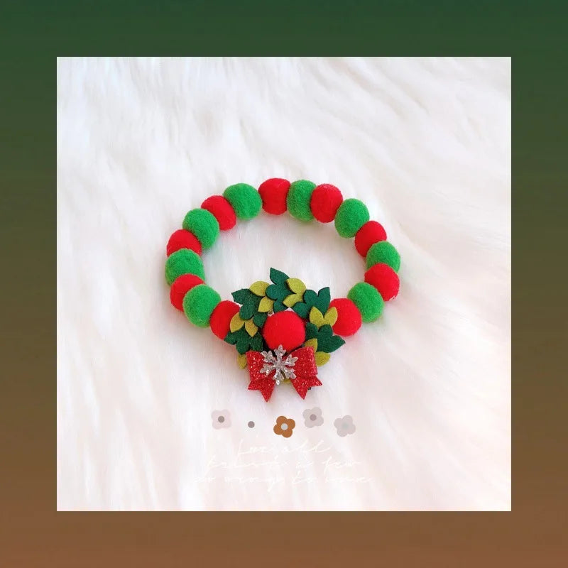 Christmas Pet Collar with Pom - Poms & Festive Charms Elastic Rope Festive Accessory for Dogs Cats Holiday Decoration