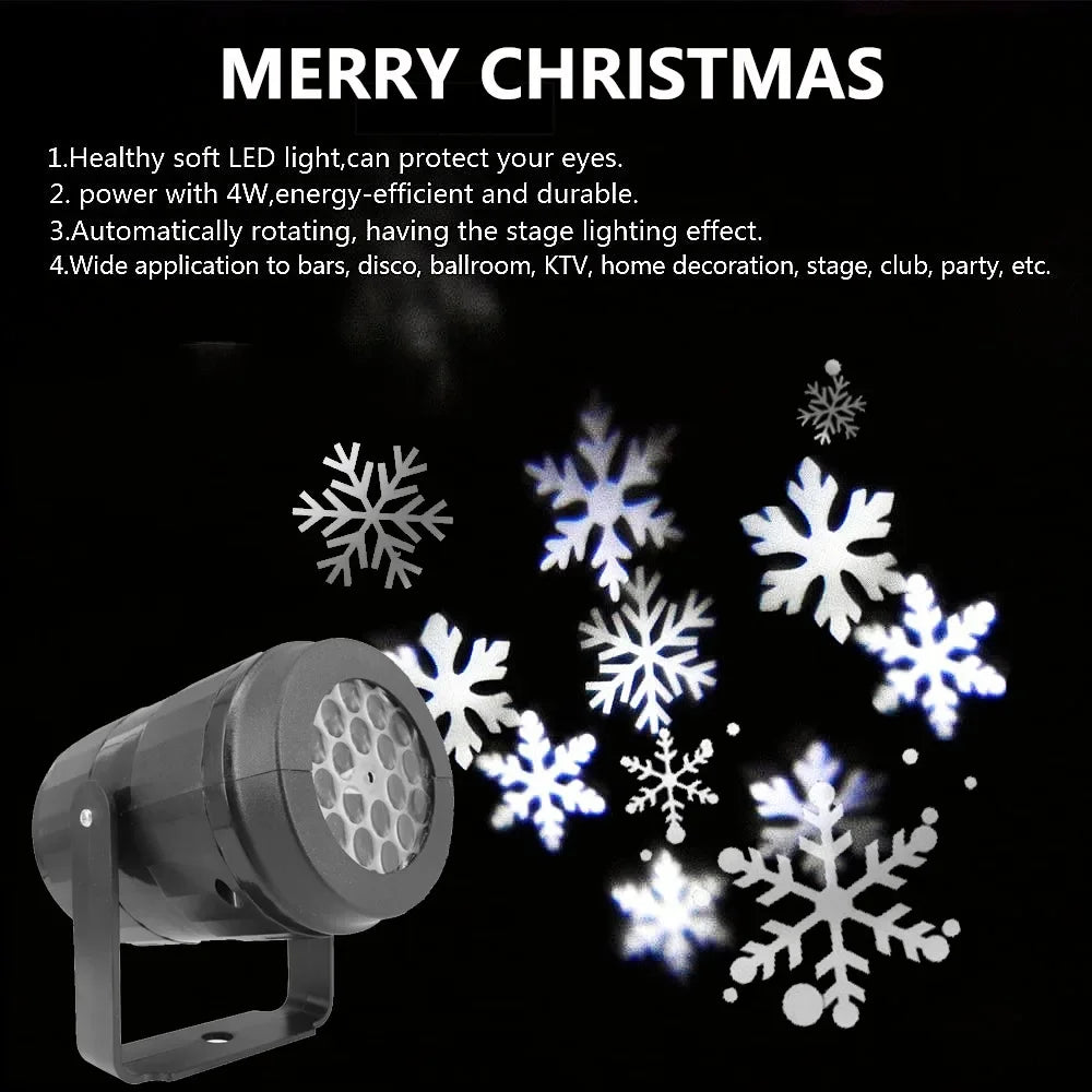 2025 LED USB Snowflake Projector Holiday Lights Christmas Projection Outdoor Lamp Snow Spotlight for New Year Party