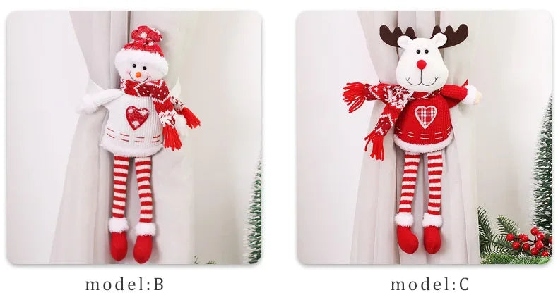 Christmas Curtain Decoration Christmas Doll Santa Claus Elk Snowman Home Ornaments Christmas New Year Party Decorations Gifts