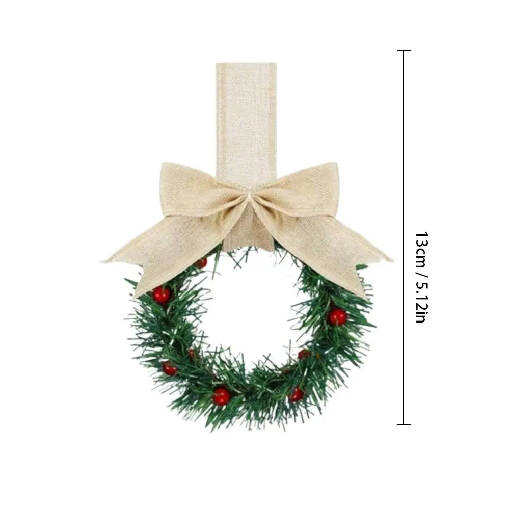 6Pcs Christmas Kitchen Wreath Decoration with Ribbon Bow Christmas Cupboard Wreath Decoration Christmas Home Party Decoration