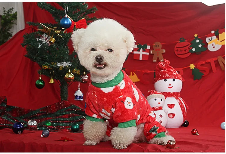 Christmas Pet Dog Pajamas for Cat Clothes Warm Pyjama Jumpsuit for Small Dogs Sleepingwear Winter Flece Pet Chihuahua Coat 강아지옷