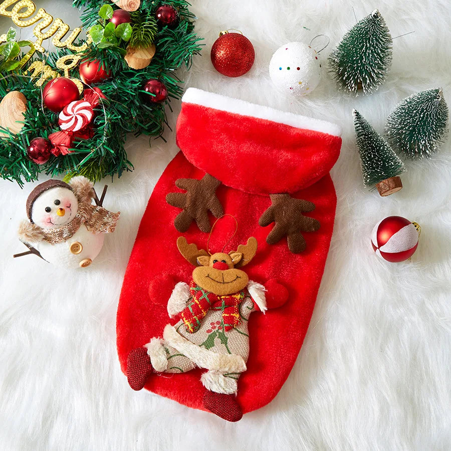 Christmas Dog Clothes Autumn and Winter Flannel Cats Dogs Hoodies Pet Clothes for Small Medium Dogs Christmas Dog Cat Costume