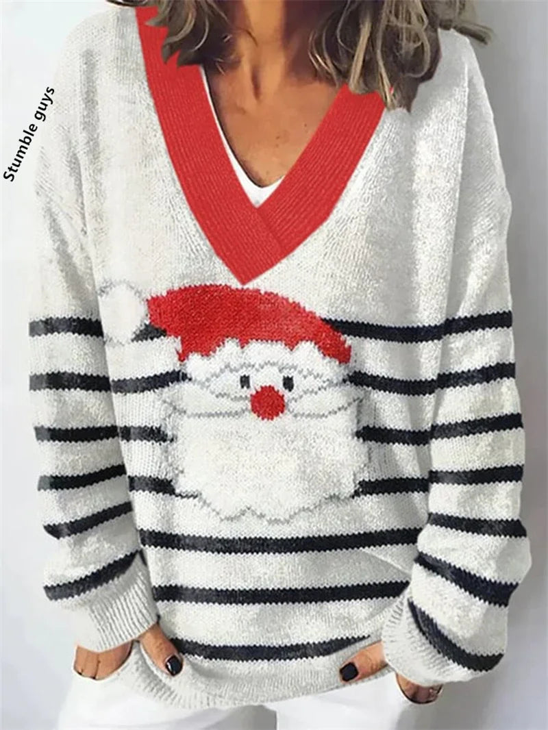 Women's Christmas Sweater Autumn Winter Casual Fashion European American Warm Deer Snowman Dog Print Y2K Knit Top