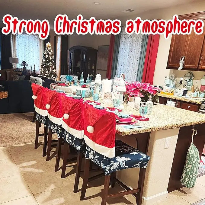 1-6PCS Christmas Decor Chair Covers Santa Claus Red Hat Chair Cap Kitchen Dining Chair Slipcovers Sets For Christmas Holiday