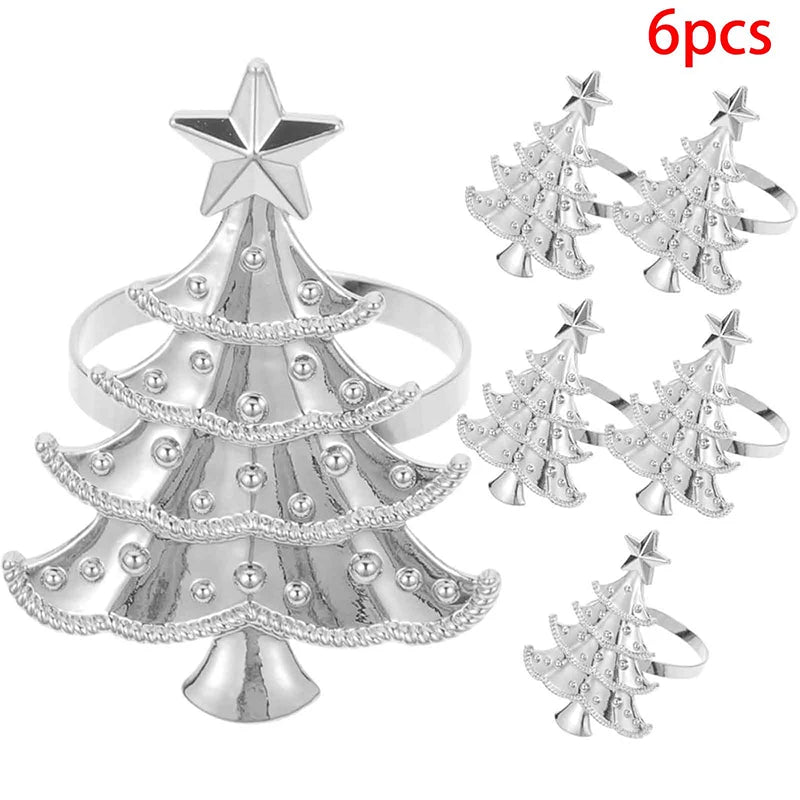 6 Pcs Christmas Home Kitchen Dinner Table Decoration New Year Party Supplies Christmas Napkin Rings Xmas Tree Ornaments
