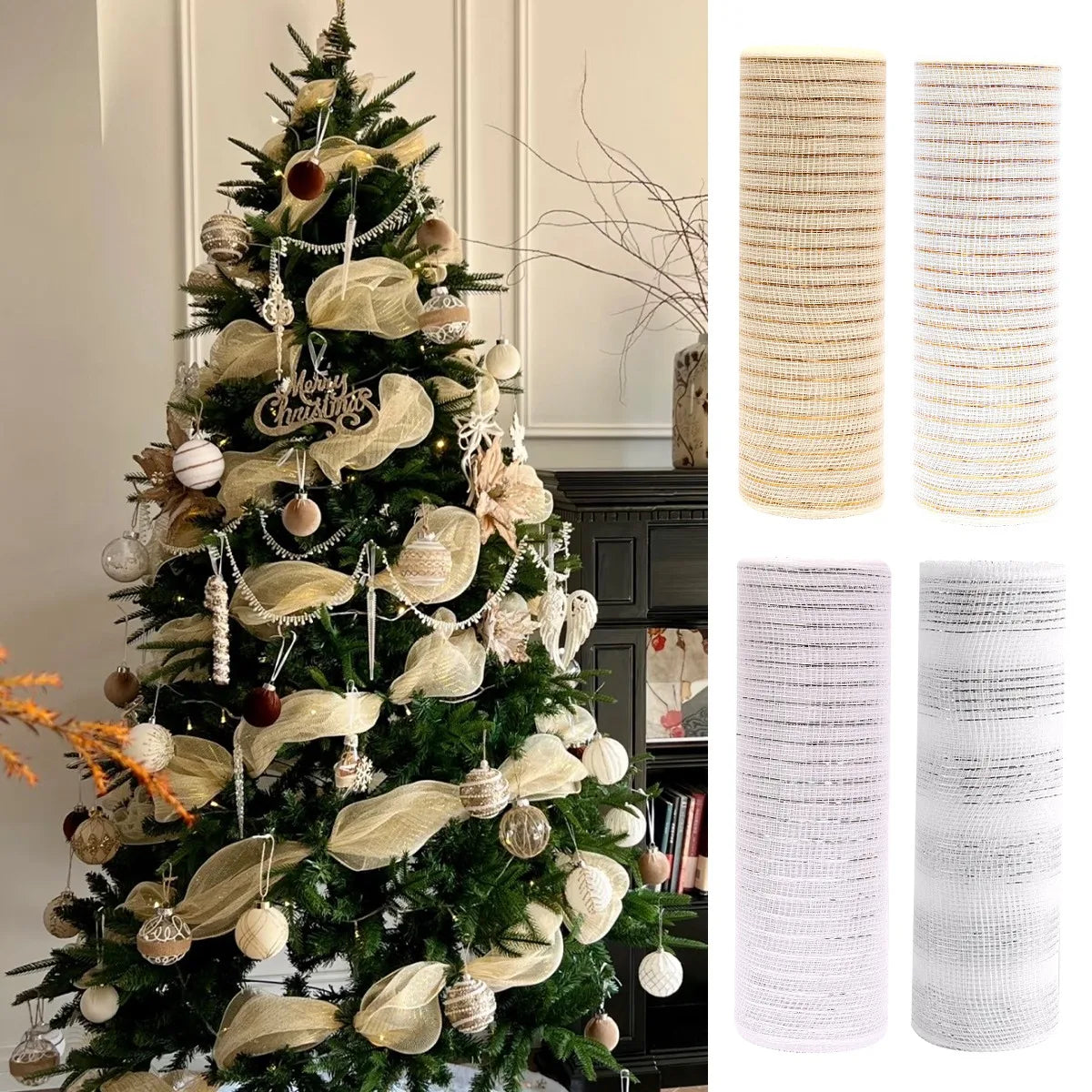 1Roll Christmas Mesh Ribbon DIY Wreath Bow Ribbon Christmas Tree Decorations For Home 2025 Xmas Gifts Navidad Noel New Year 2026