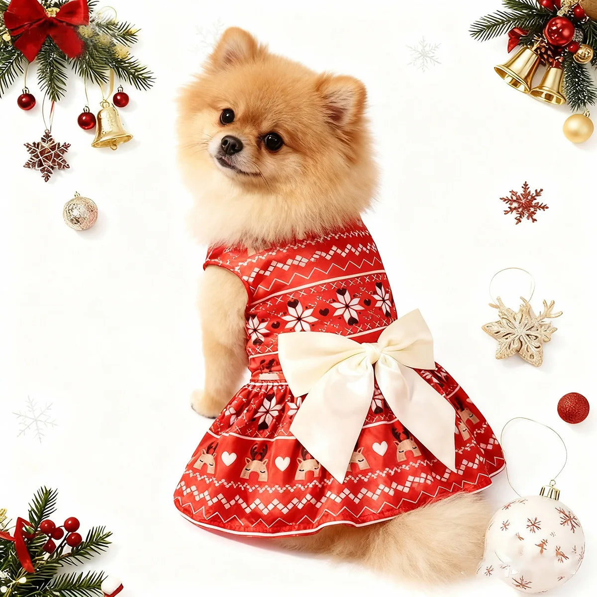 Christmas Pet Clothes Round Neck Sleeveless Printed Dress Santa Claus Snowflake for Small Medium Large Dogs New Year Present