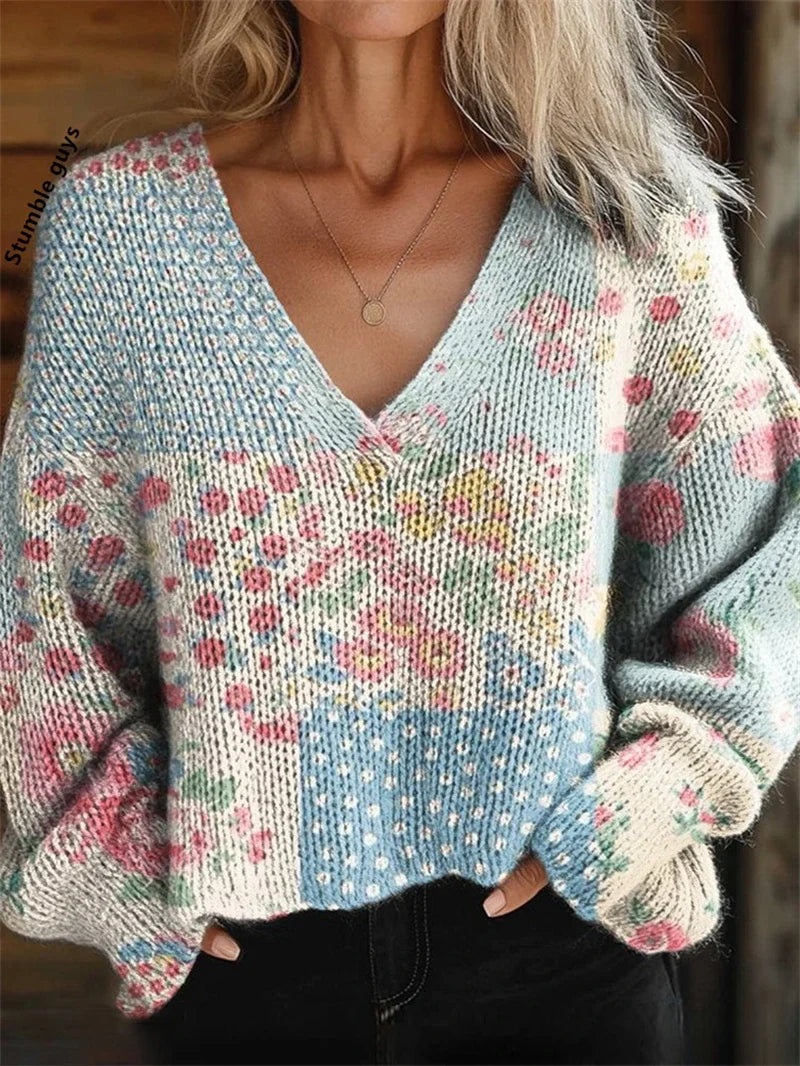 Women's Christmas Sweater Autumn Winter Casual Fashion European American Warm Deer Snowman Dog Print Y2K Knit Top