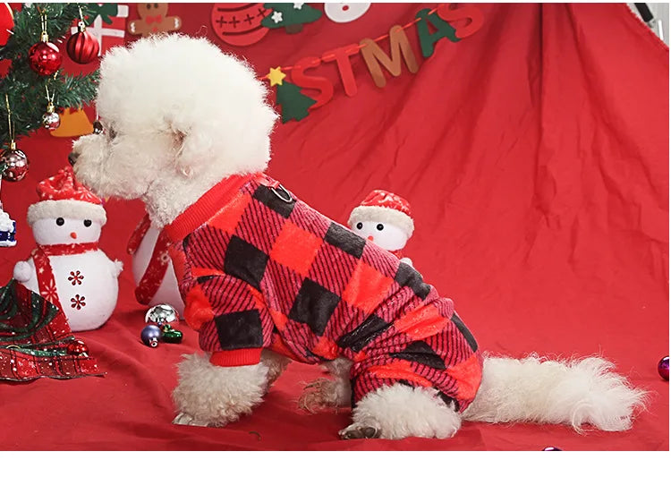 Christmas Pet Dog Pajamas for Cat Clothes Warm Pyjama Jumpsuit for Small Dogs Sleepingwear Winter Flece Pet Chihuahua Coat 강아지옷