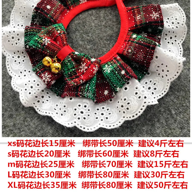 Pet Christmas Tie Bib Drool Towel Christmas Plaid Snowflake Triangle Scarf Bell Decoration Dog Accessories for Small Dogs Puppy