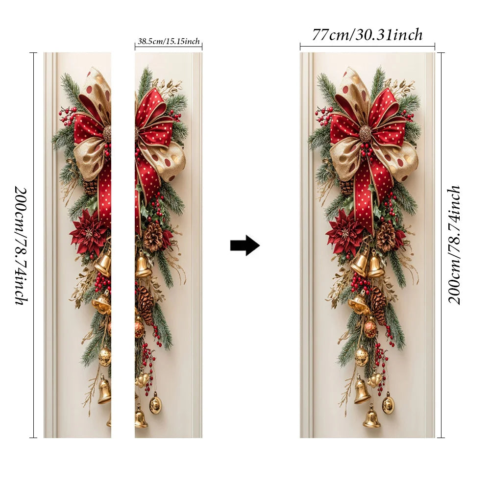 Christmas Wall Hanging Decoration – Red Bells & Green Leaves Holiday Decor