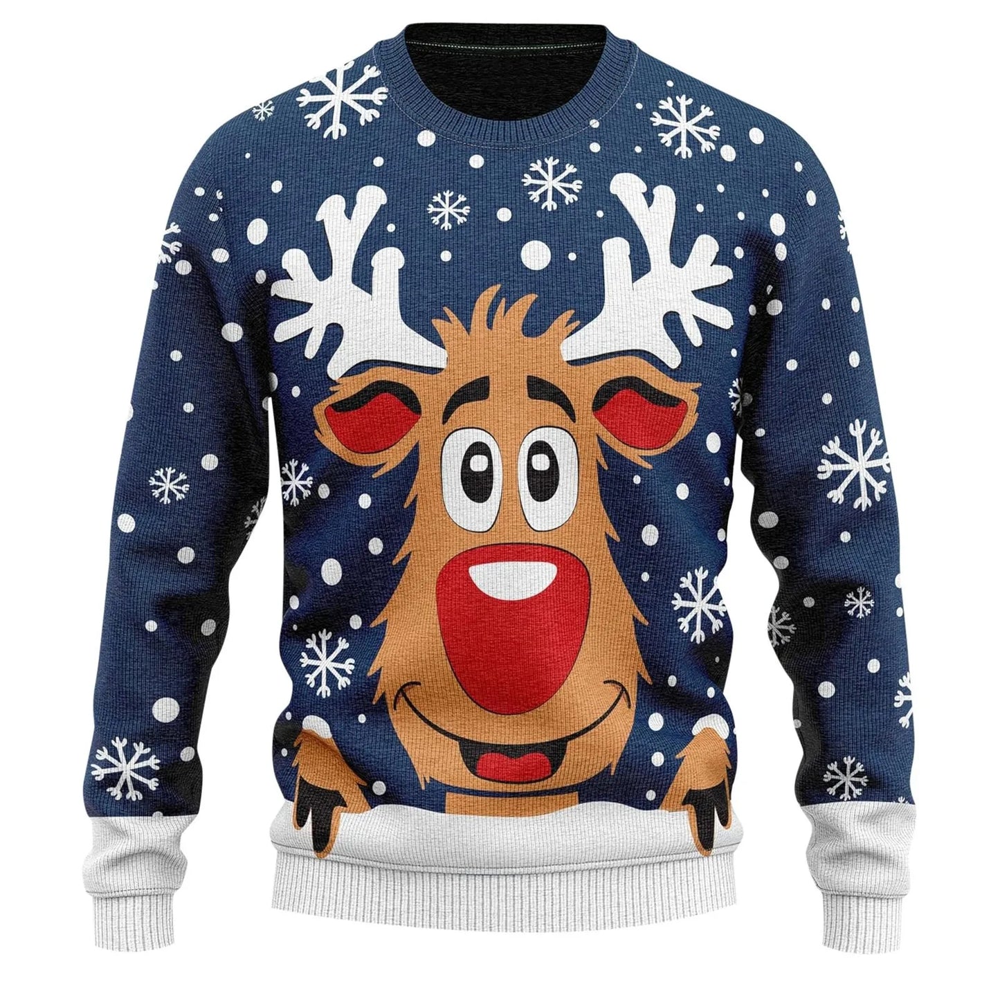 Ugly Christmas Sweater Men's Knitted Pullover Sweater Reindeer Print Round Neck Long Sleeve Pullover Top Fashion Christmas Gift