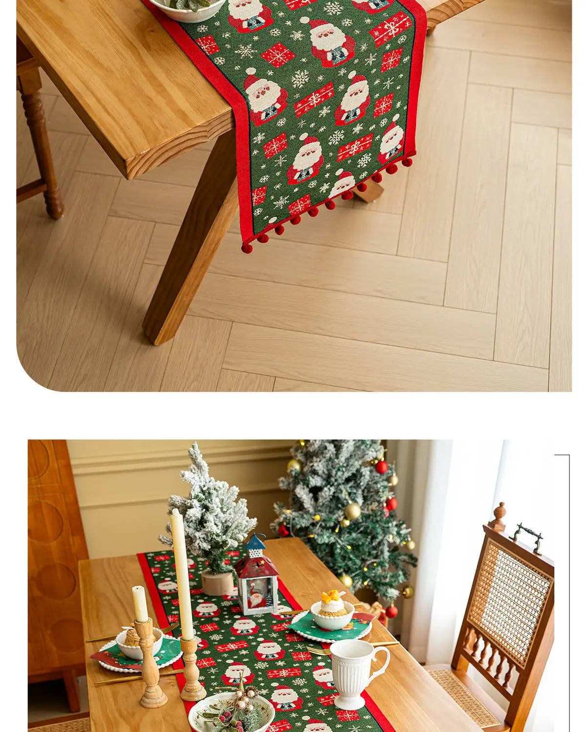 Retro Christmas Cotton and Linen Jacquard Table Runner Santa Claus Jacquard Long Table Runners Tv Cabinet Tablecloth Party Decor