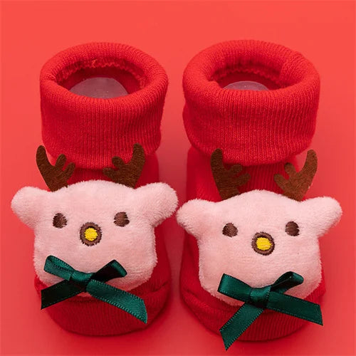 Baby Boys Girls Christmas Red Socks Spring Autumn Winter Anti Slip Cotton Soft Cartoon Floor Sock with Santa Claus Snowman Decor
