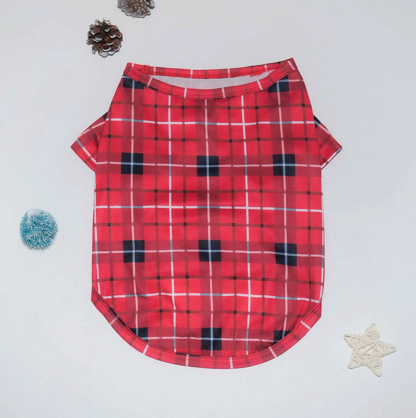 Christmas Pajama Set: Red checkered printed shirt + long pants 2-piece set, baby and dog jumpsuit for Christmas