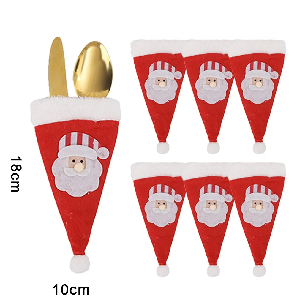 10/1Pcs Christmas Cutlery Holder Set Mini Santa Hat Fork Knife Tableware Holder Bag Christmas Navidad Party Dinner Table Decors