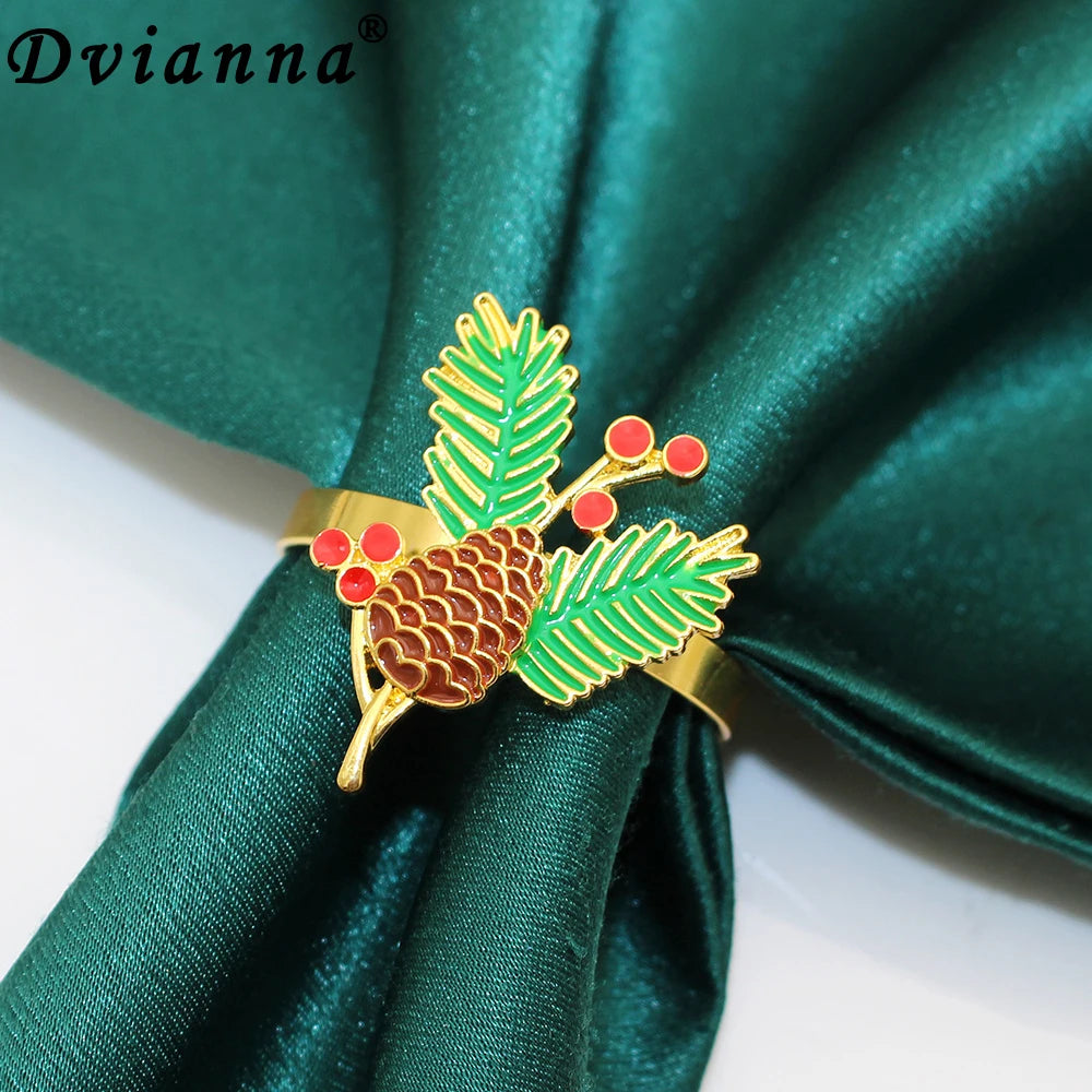 6Pcs Christmas Napkin Rings Xmas Pine Cone Wreath Car Napkin  Buckle for Christmas Wedding Party Table Decoration HWC255