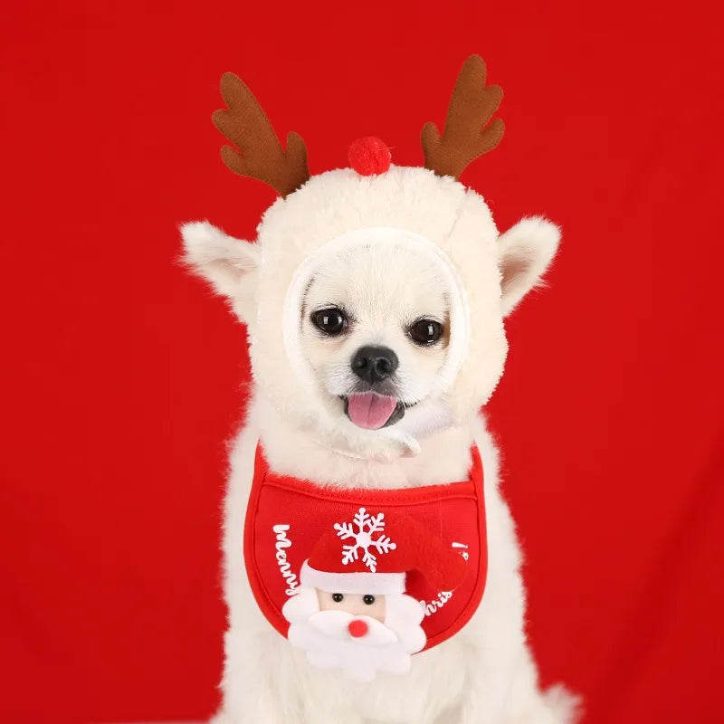 Cosplay Christmas Pet Hat Cute Cartoon Antlers Saliva Towel for Dog Cat Up Supplies Scarf Elk Gift Winter Clothes Pet Accessory