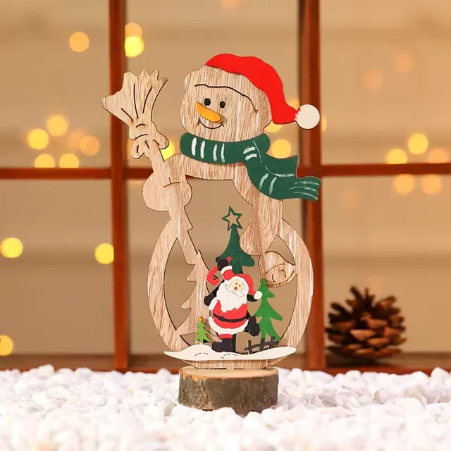 Christmas Decoration DIY Wooden Crafts Creative Ornaments Santa Claus Snowman Reindeer Christmas Desktop Decoration Gifts