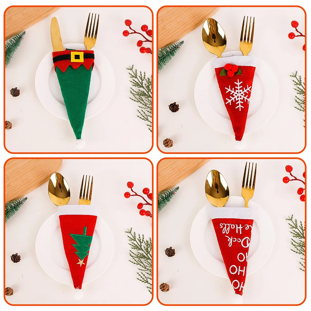 Christmas Cutlery Holder Set – Mini Santa Hat Tableware Bags (1–10 pcs)