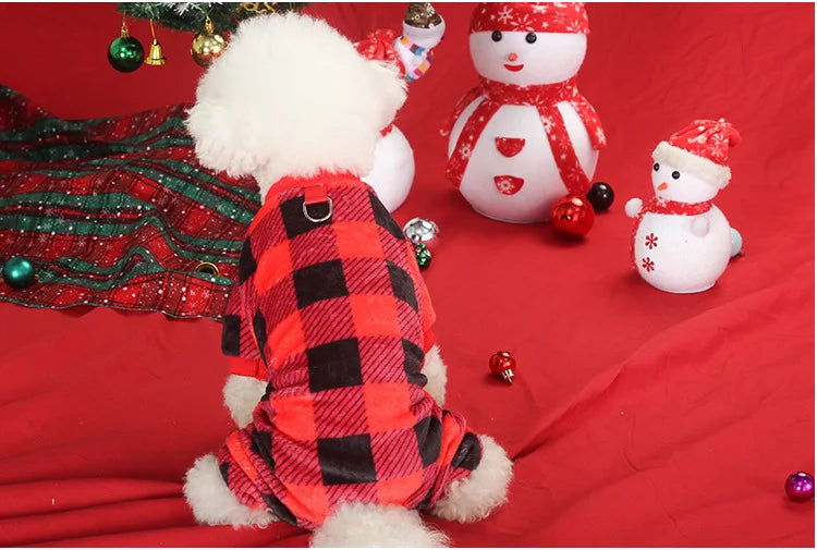 Christmas Pet Dog Pajamas for Cat Clothes Warm Pyjama Jumpsuit for Small Dogs Sleepingwear Winter Flece Pet Chihuahua Coat 강아지옷