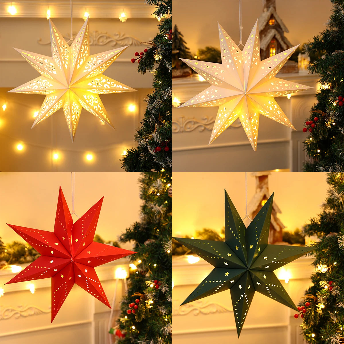 Christmas Paper Star Pendant Merry Christmas Decorations for Home 2025 Navidad Xmas Tree Hanging Lampshades Ornament New Year