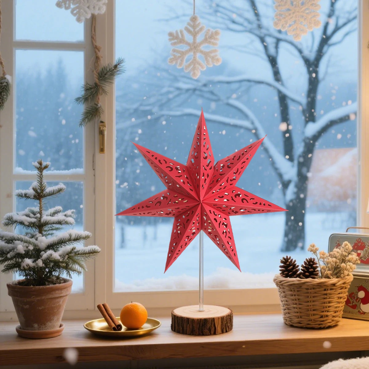 Christmas Paper Star Pendant Merry Christmas Decorations for Home 2025 Navidad Xmas Tree Hanging Lampshades Ornament New Year