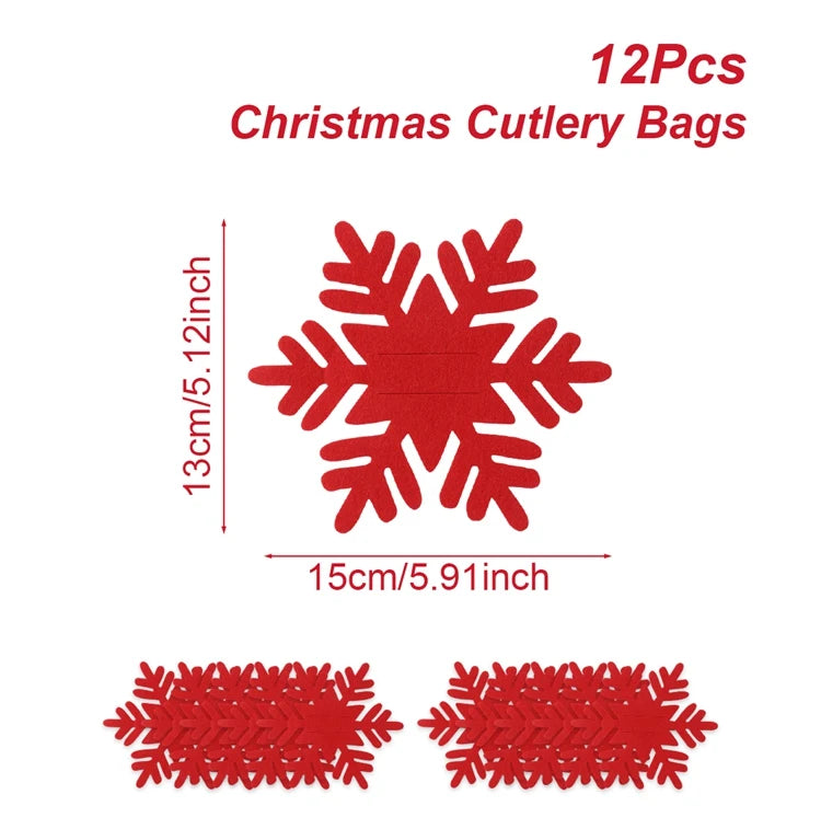 12pcs Christmas Felt Cutlery Holders with Tree Snowflake Design Merry Christmas Decoration for Home 2025 Navidad Natal New Year