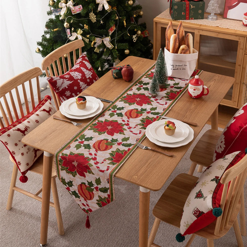 Christmas Table Runner Soft Durable Seasonal Winter Xmas Holiday Kitchen Dining Table Decoration for Indoor Outdoor Home Party