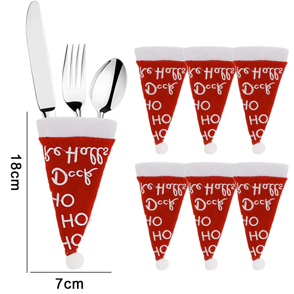 Christmas Cutlery Holder Set – Mini Santa Hat Tableware Bags (1–10 pcs)