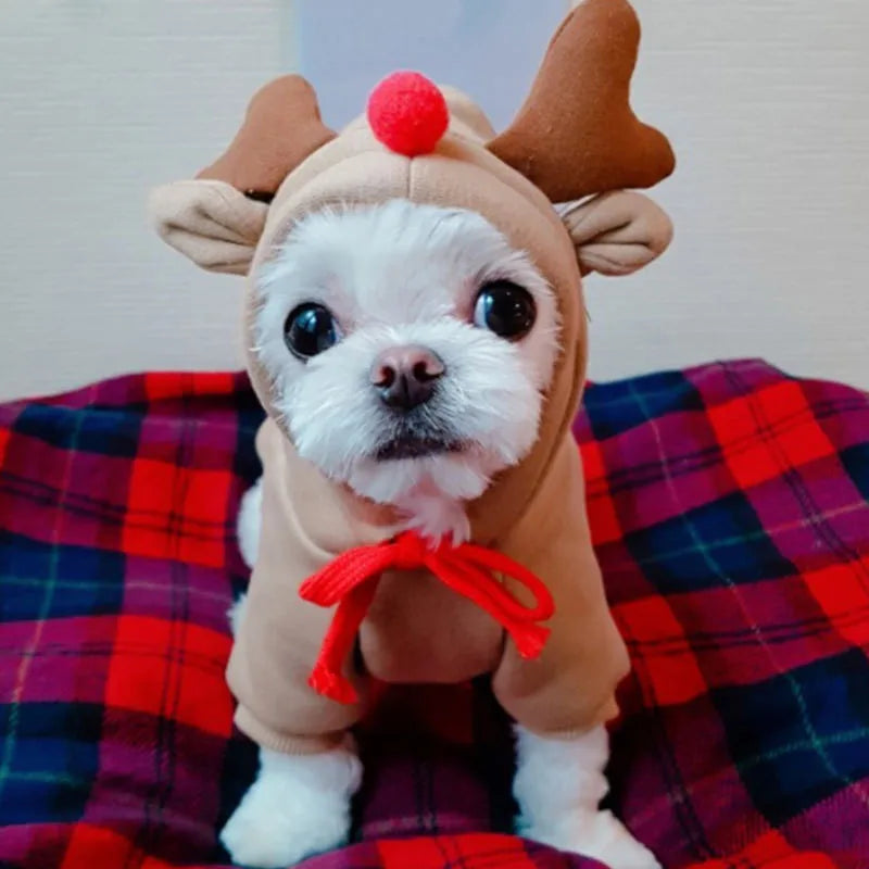 Pet Clothes for Christmas Cosplay Elk Dog Hoodies, Small and Medium-sized Dogs for Winter Leisure and Warmth