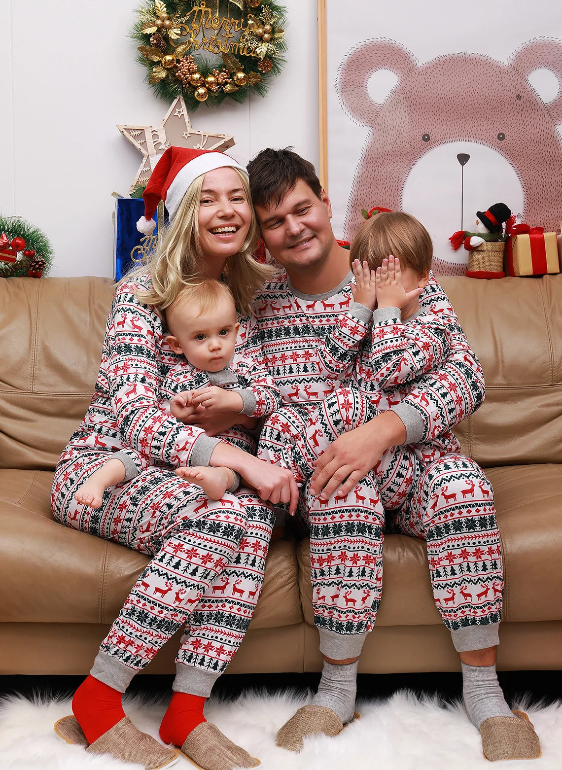 Christmas Family Pajamas Set – Matching Deer Sleepwear for Adults & Kids (2-Piece)