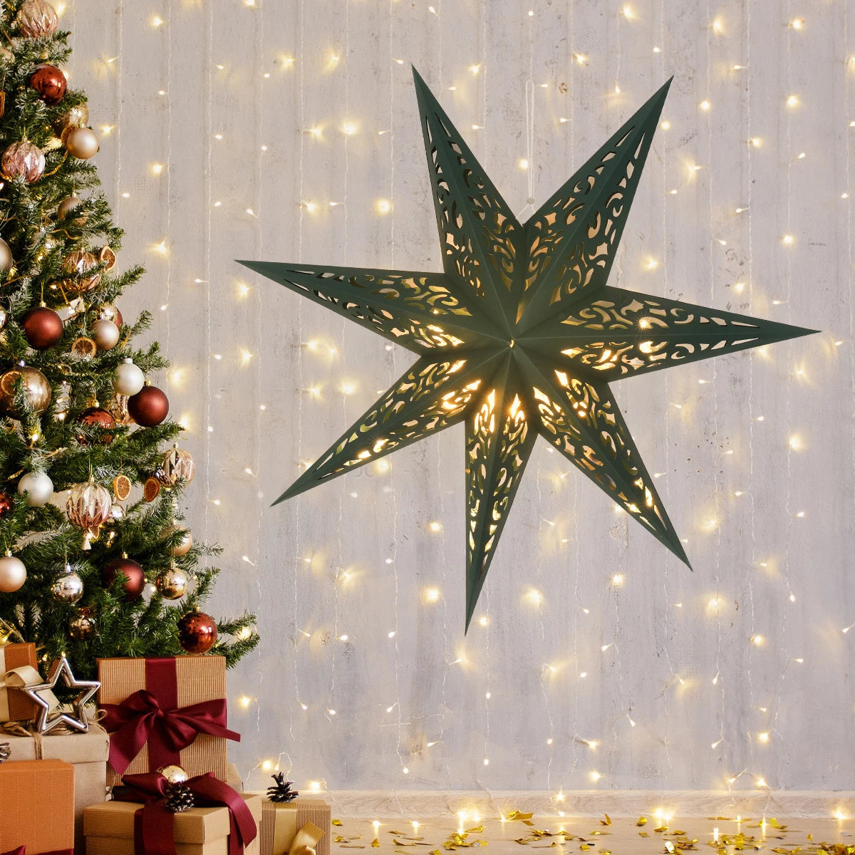 Christmas Paper Star Pendant Merry Christmas Decorations for Home 2025 Navidad Xmas Tree Hanging Lampshades Ornament New Year
