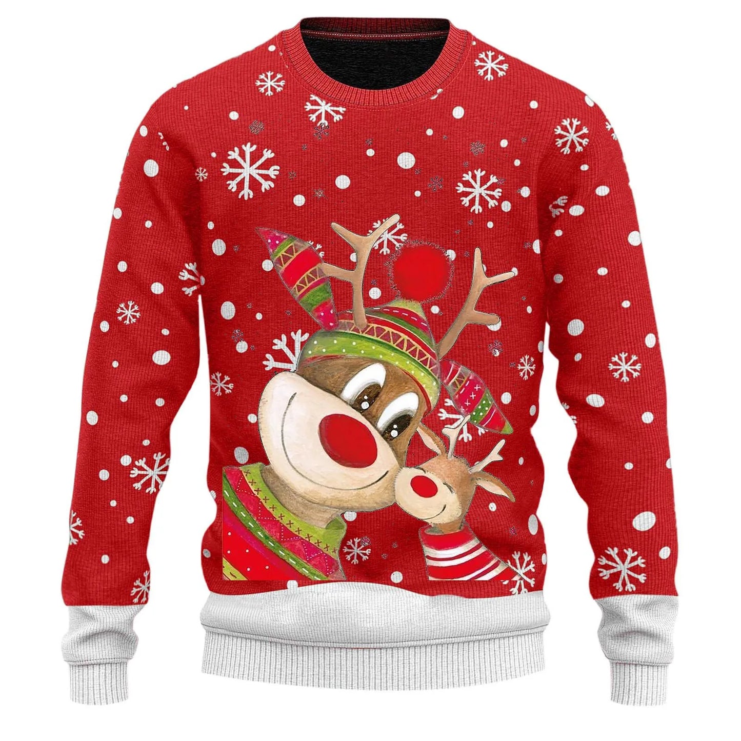 Ugly Christmas Sweater Men's Knitted Pullover Sweater Reindeer Print Round Neck Long Sleeve Pullover Top Fashion Christmas Gift