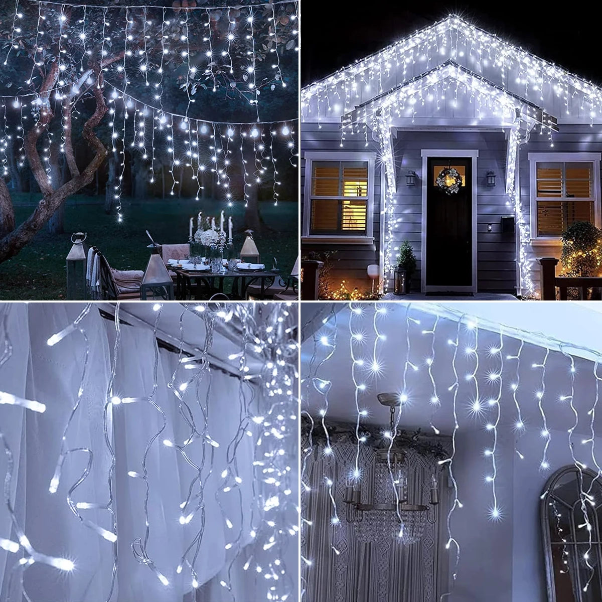 NEW Solar Christmas Icicle Lights 162/96 LED 8 Modes Waterproof Curtain String Lights for Outdoor Garden Room Holiday Lighting