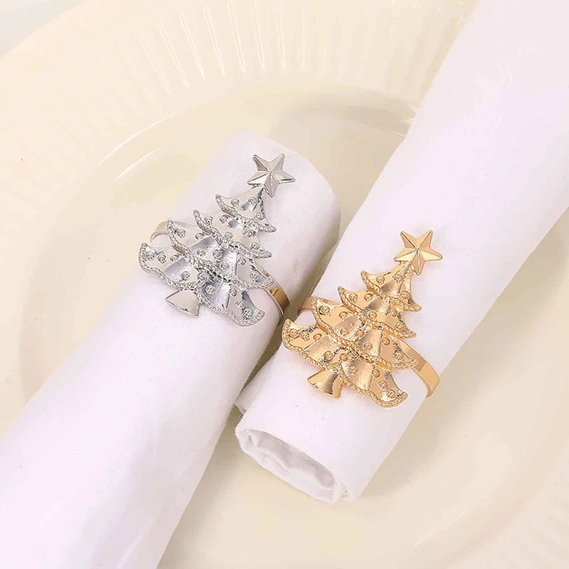 6 Pcs Christmas Home Kitchen Dinner Table Decoration New Year Party Supplies Christmas Napkin Rings Xmas Tree Ornaments
