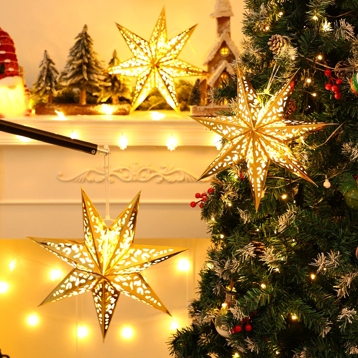 Christmas Paper Star Pendant Merry Christmas Decorations for Home 2025 Navidad Xmas Tree Hanging Lampshades Ornament New Year