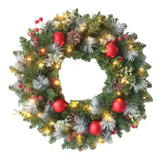 20-60cm Christmas Wreath with LED Fairy Light Door Hanging Garland Pine for Home Decorations Xmas Party Supplies Happy New Year