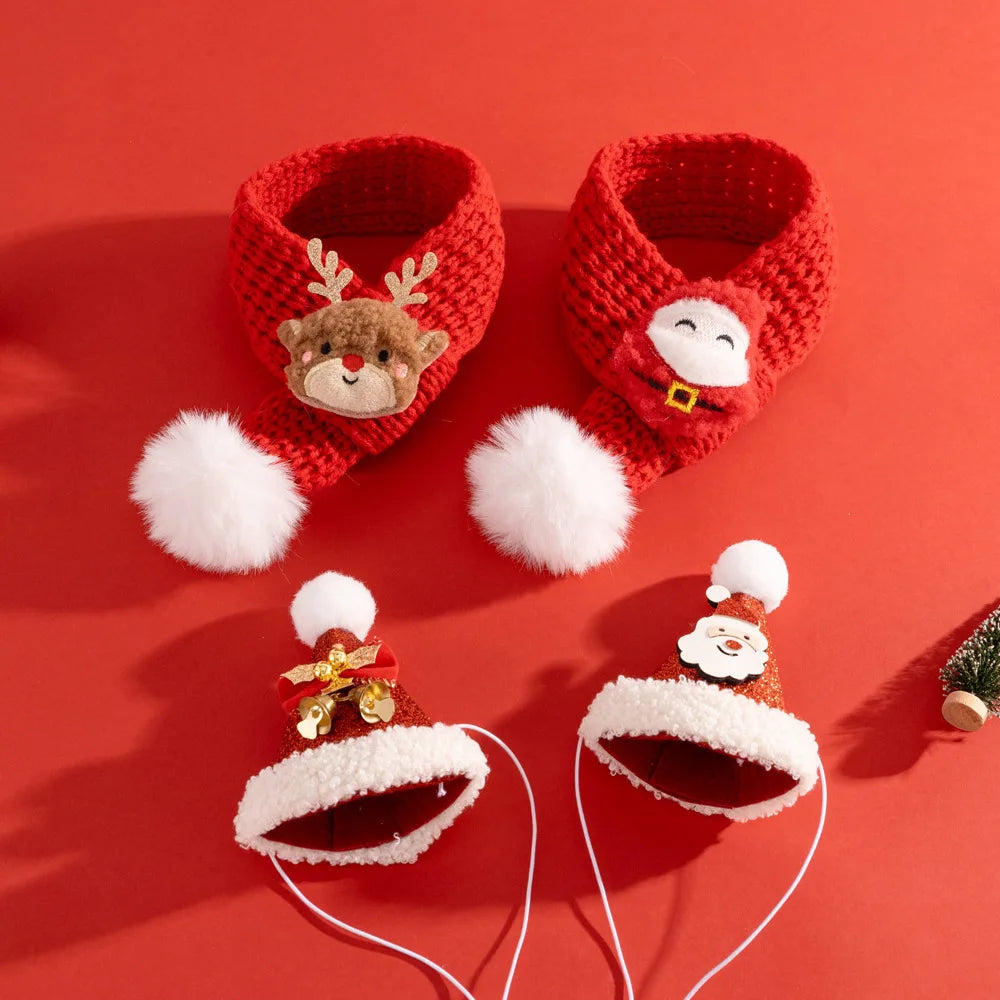 Christmas Cat Hat Cat Knitted Scarf Set Soft Winter Christmas Soft Santa Claus Costume Scarf For Dog Cats Pet Xmas Cat Supplies