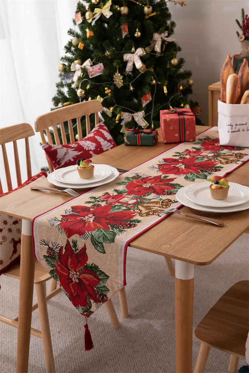Christmas Table Runner Soft Durable Seasonal Winter Xmas Holiday Kitchen Dining Table Decoration for Indoor Outdoor Home Party