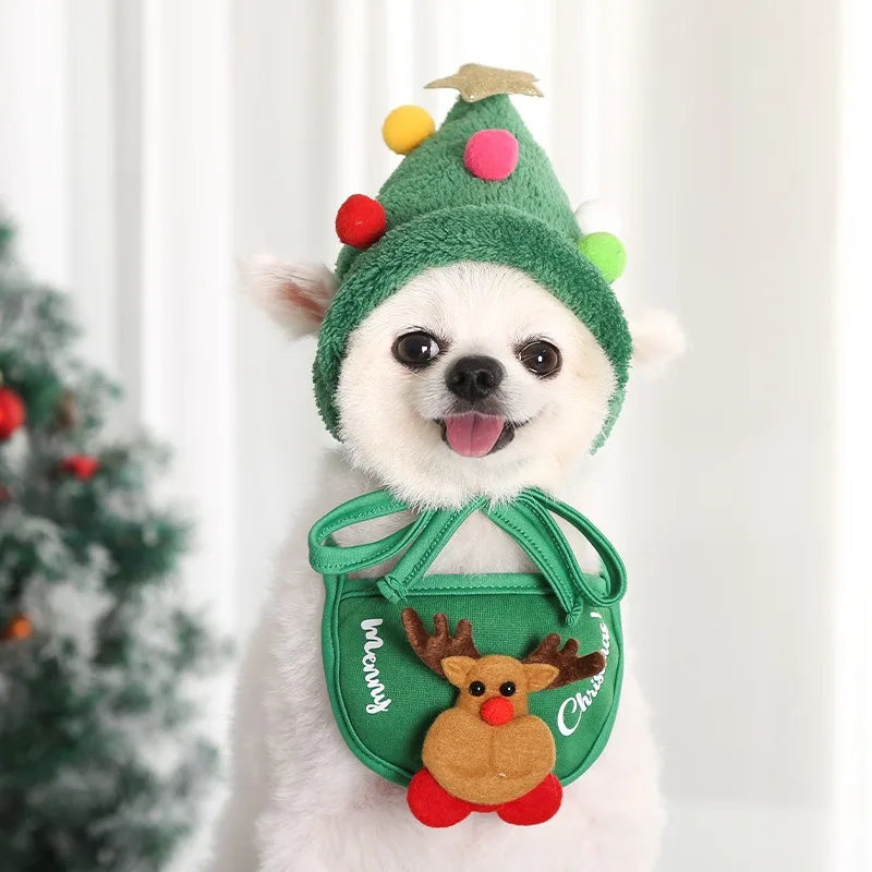 Cosplay Christmas Pet Hat Cute Cartoon Antlers Saliva Towel for Dog Cat Up Supplies Scarf Elk Gift Winter Clothes Pet Accessory