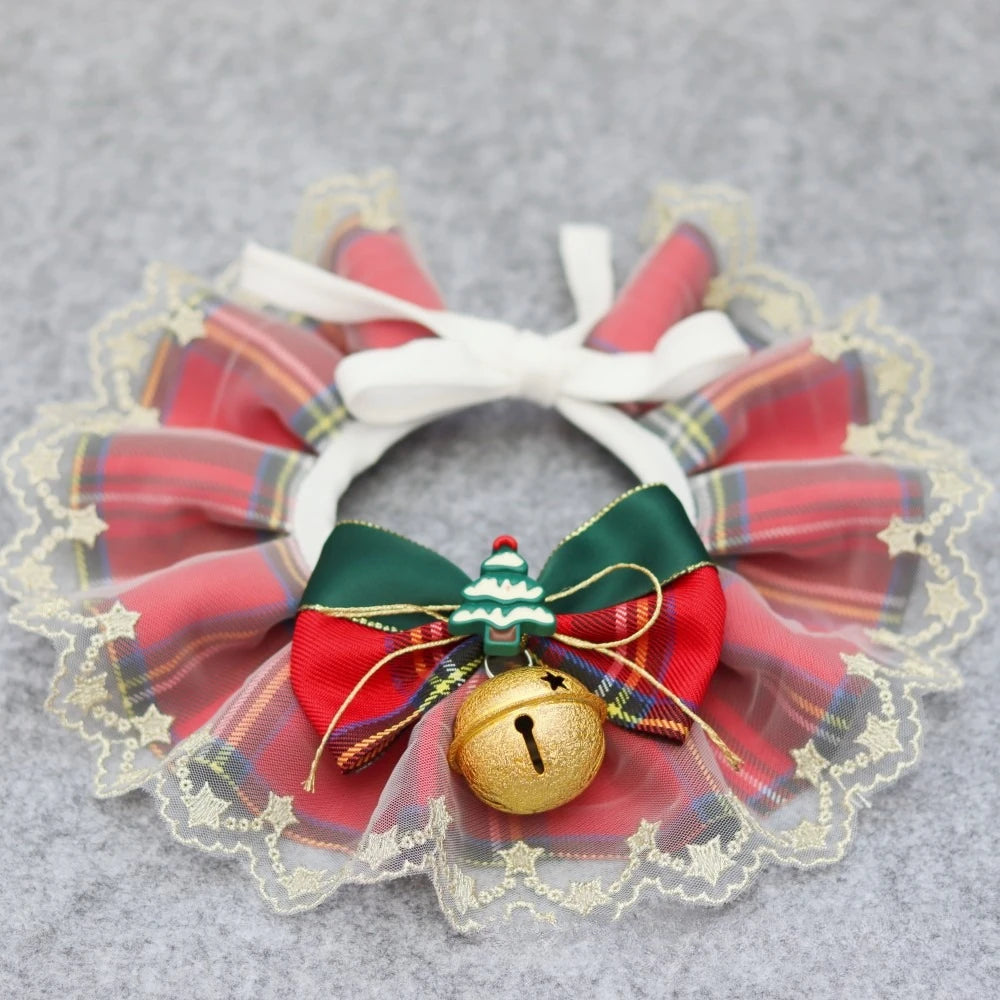 Pet Bib Drool Towel Lace Bib Dog Cat Lace Neck Collar Christmas and New Year Drool Towel Puppy Accessories for Small Dogs