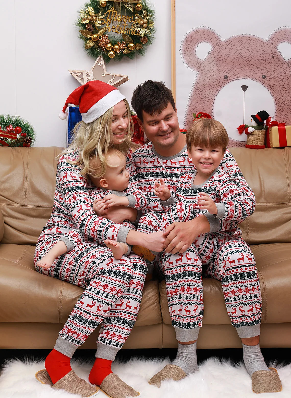 Christmas Family Pajamas Set – Matching Deer Sleepwear for Adults & Kids (2-Piece)