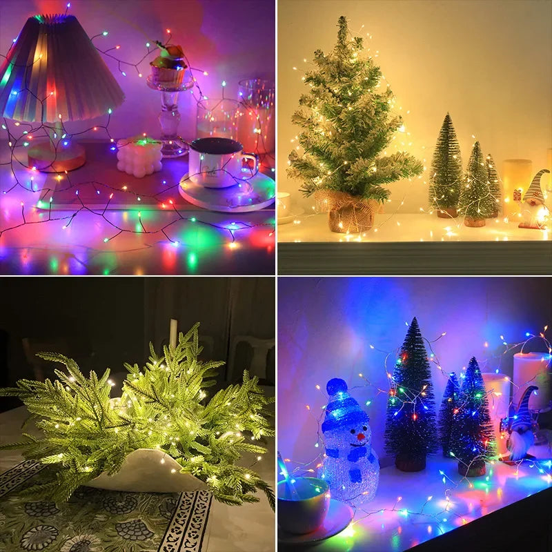 Outdoor Remote Control Copper Wire Lights Christmas Tree Light String Starry Sky Flower Wreath Decorative Lights